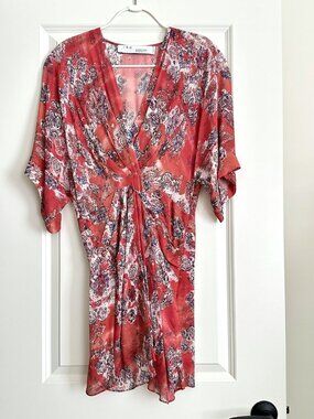 IRO Red Paisley Print Short Sleeve Mini Dress Size 36 US S